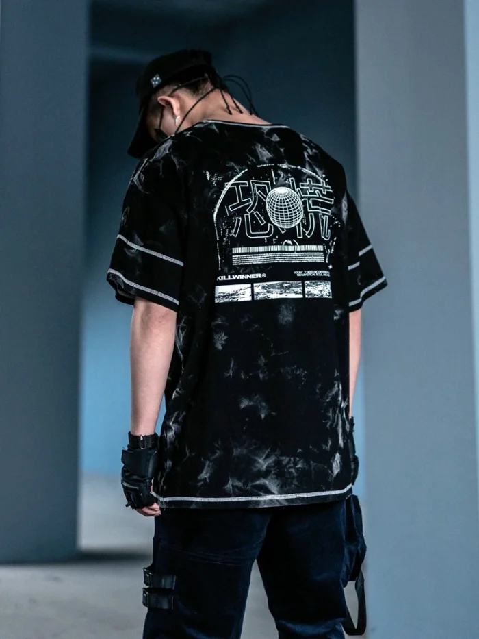 Killwinner tie dye oversized t shirt cotton hyeroglyphs eye print front pocket streetwear harajuku punk dystopian 4