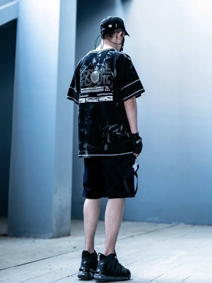 Killwinner tie dye oversized t shirt cotton hyeroglyphs eye print front pocket streetwear harajuku punk dystopian 7