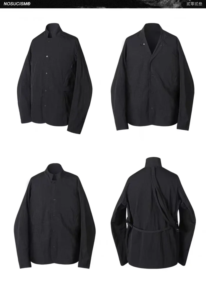 Nosucism 23aw Zhongshan style suit jacket 3d storage pocket strap textured nylon fabric techwear japanese aesthetic 1