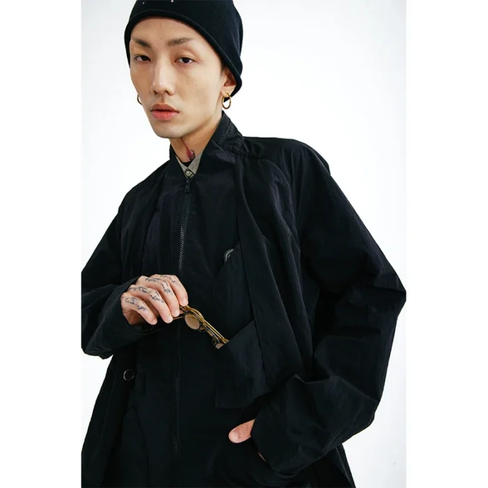 Nosucism IINTRMISSIONN 21AW Hidden pockets jacket wrinkle effect nylon 925 silver button techwear japanese style streetwear 4