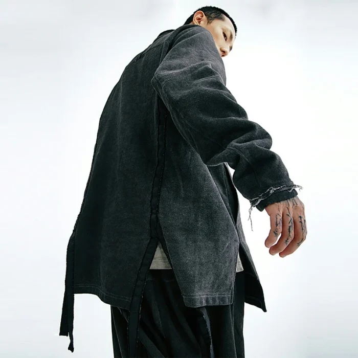Nosucism IINTRMISSIONN 21aw washed dying aged taoist robe kimono coat techwear aesthetic dystopian japanese style darkwear 1