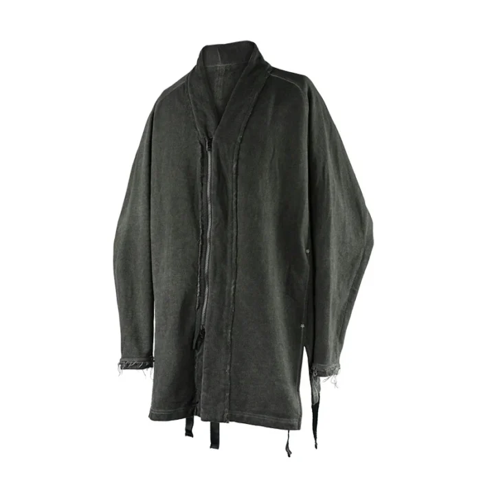 Nosucism IINTRMISSIONN 21aw washed dying aged taoist robe kimono coat techwear aesthetic dystopian japanese style darkwear 4