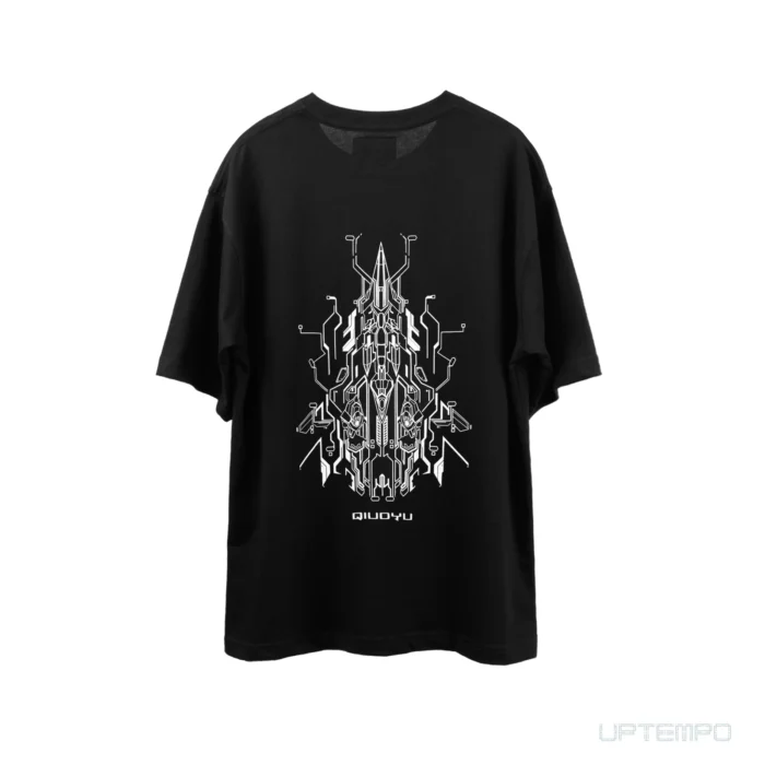 QIUDIU 21SS X04 Cotton t shirt mecha print techwear aesthetic streetwear punk 1