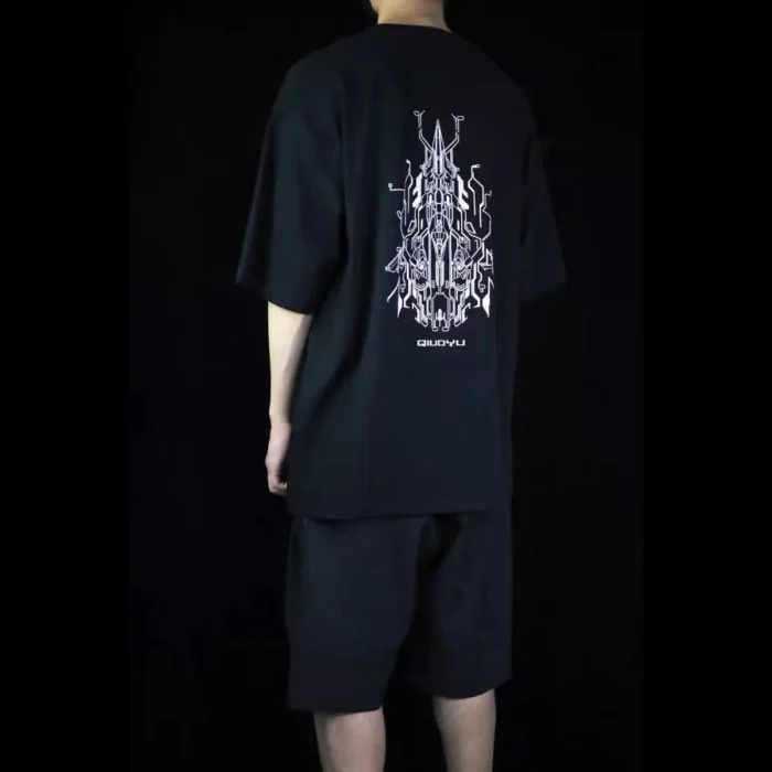 QIUDIU 21SS X04 Cotton t shirt mecha print techwear aesthetic streetwear punk