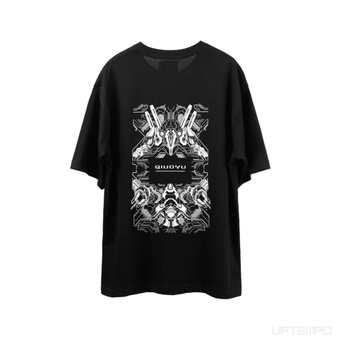 QIUDIU 21SS X05 Cotton t shirt mecha print techwear aesthetic streetwear punk 1