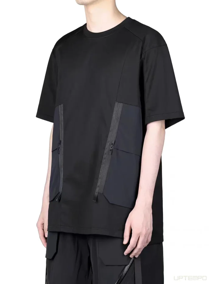 Reindee Lusion 23ss Symmetrical cut deconstructed short sleeve t shirt stitching materials multiple pockets techwear gorpcore 1