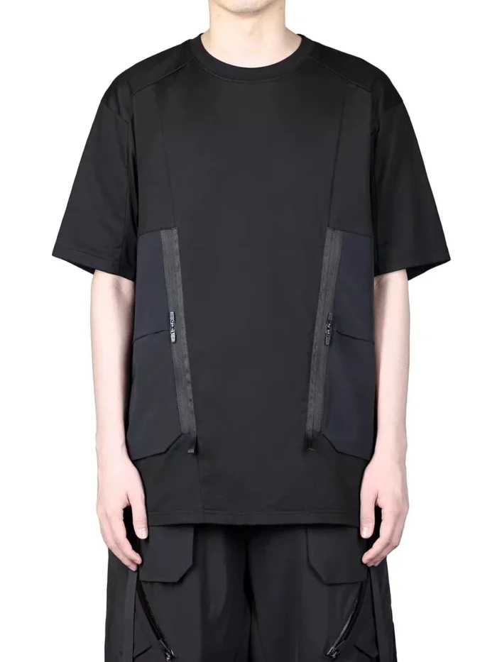 Reindee Lusion 23ss Symmetrical cut deconstructed short sleeve t shirt stitching materials multiple pockets techwear gorpcore