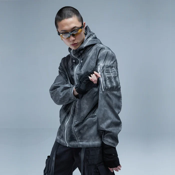 EDR 0563 Washed hooded jacket windbreaker techwear ninjawear darkwear streetwear japanese style 1