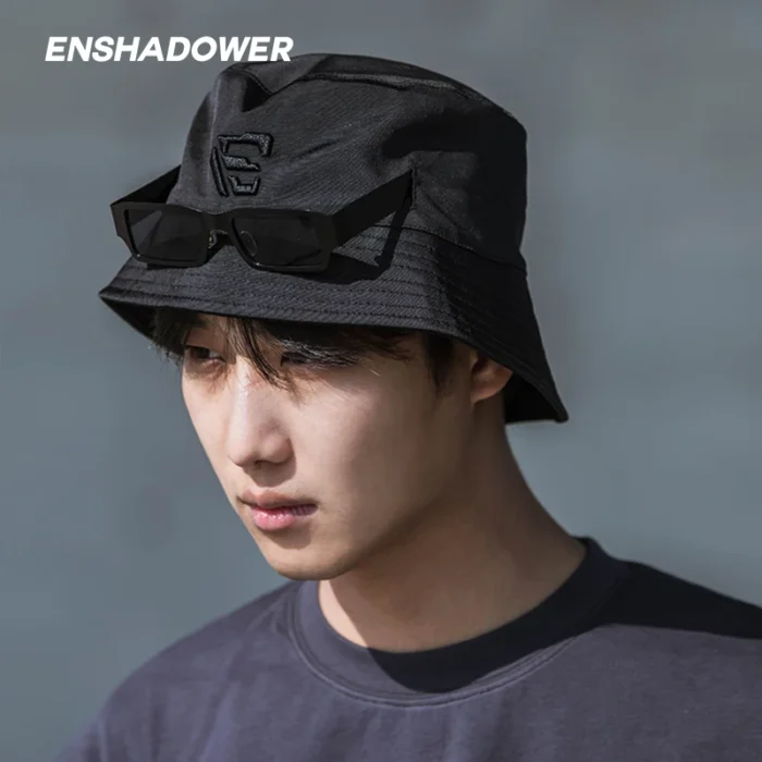 Enshadower 22ss Embroidered letter double sided bucket hat holes for glasses casual techwear accessories