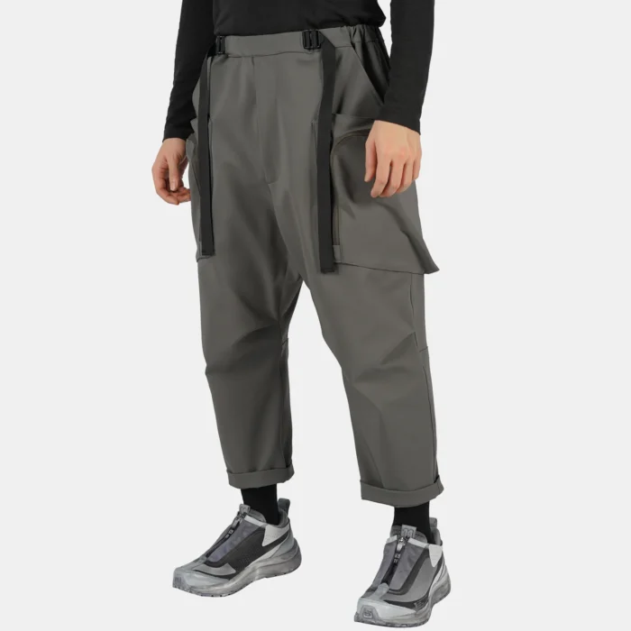 Nosucism 22ss Oblique pockets upper ankle length pants grey nylon material waist adjustment techwear aesthetic 2