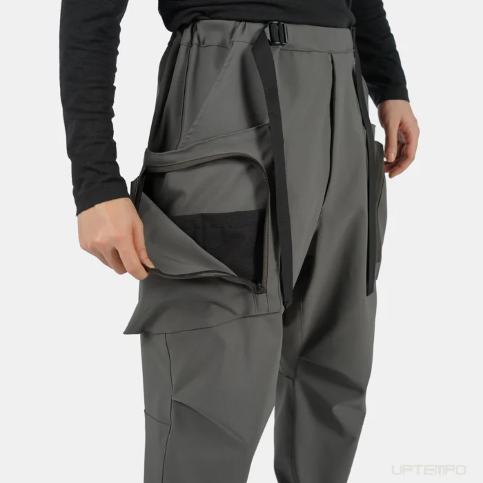 Nosucism 22ss Oblique pockets upper ankle length pants grey nylon material waist adjustment techwear aesthetic 3