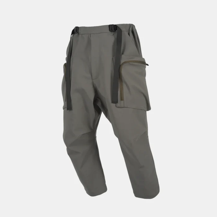 Nosucism 22ss Oblique pockets upper ankle length pants grey nylon material waist adjustment techwear aesthetic