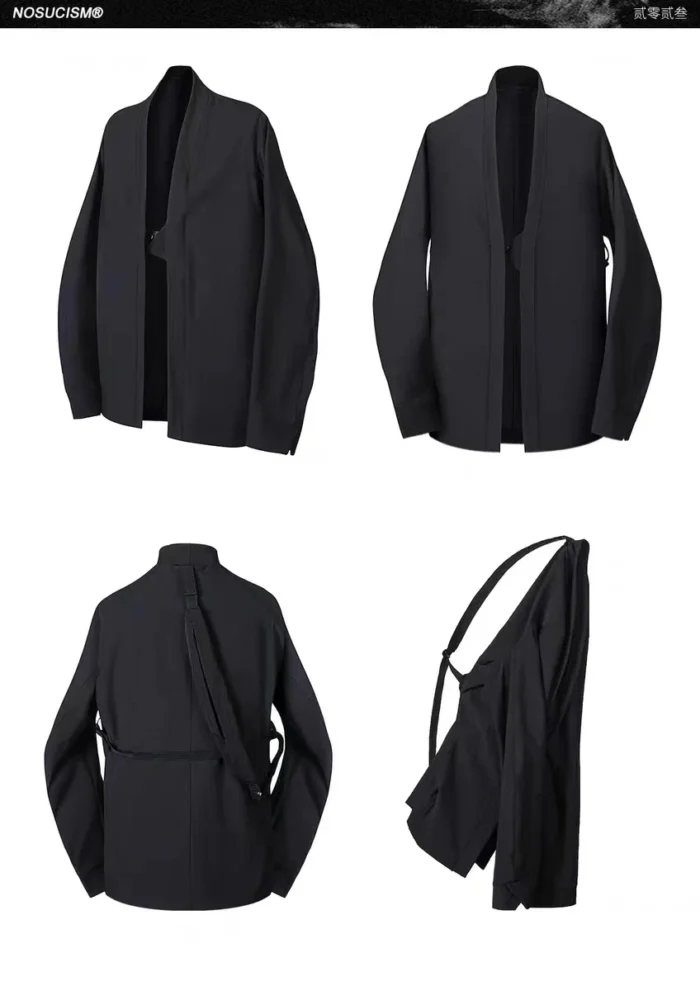 Nosucism 23aw Stand collar kimono jacket ergonomic cut 3d storage pocket strap stretching nylon material techwear 1