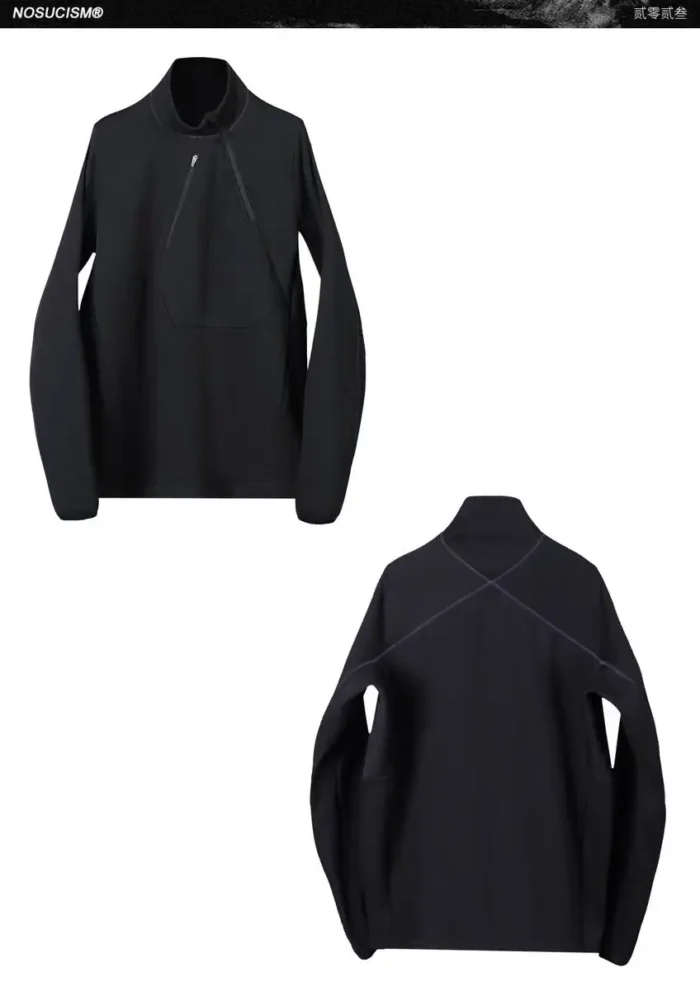 Nosucism 23aw ergonomic cut mid collar zippered longsleeve warm and heating 420g cotton material techwear gorpcore 13