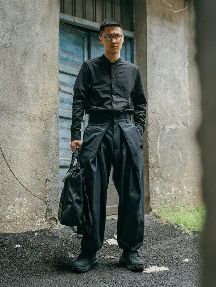 Nosucism 23ss Loose cut pleated trousers multishape pants adjustable cuff nylon material techwear japanese minimalist style 2