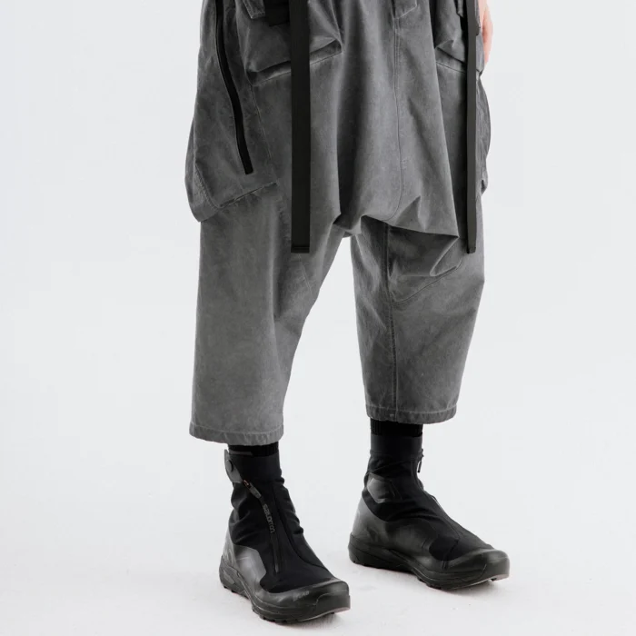 Nosucism samurai grey pants drop crotch 3d pockets ankle length techwear ninjawear darkwear japanese streetstyle 1