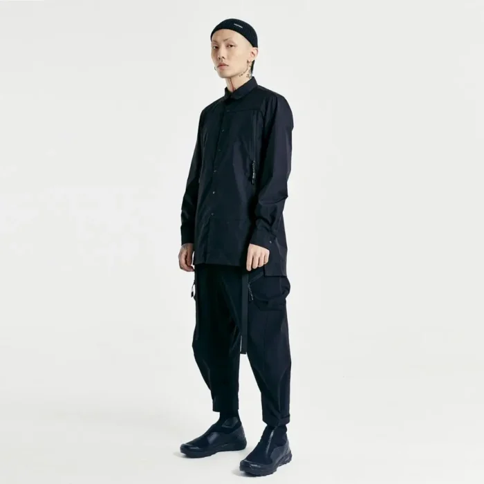 Nosucism wrinkle nylon shirt front zipper pockets techwear ninjawear streetwear japanese style aesthetic 3