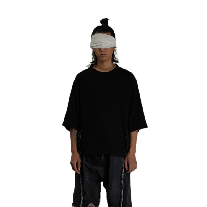 Pupil travel 21ss cotton short sleeve t shirt loose combined materials techwear aesthetic dystopian punk streetwear 5