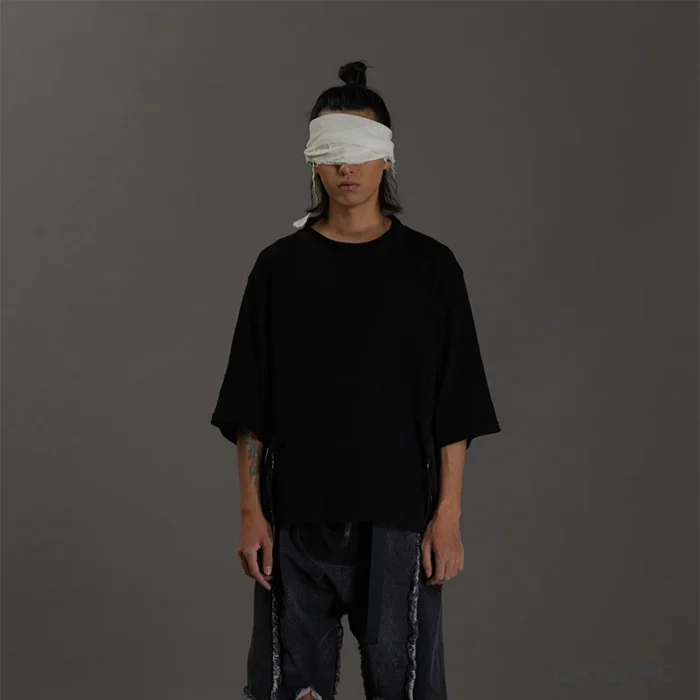 Pupil travel 21ss cotton short sleeve t shirt loose combined materials techwear aesthetic dystopian punk streetwear