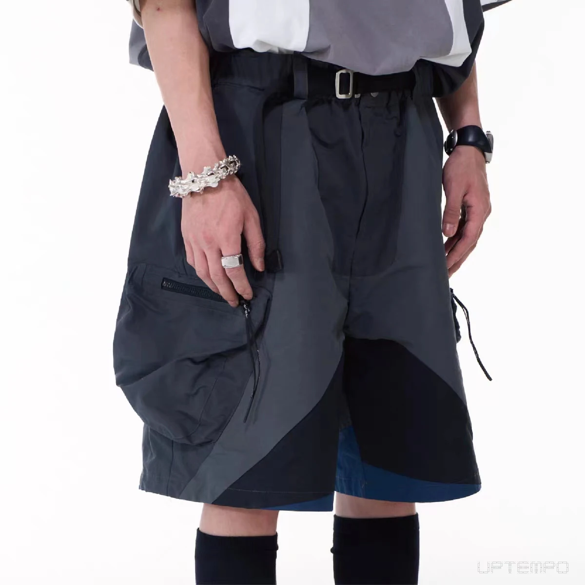 Pupil travel 23ss Color matching deconstructed shorts multiple pockets waist belt techwear aesthetic gorpcore 1