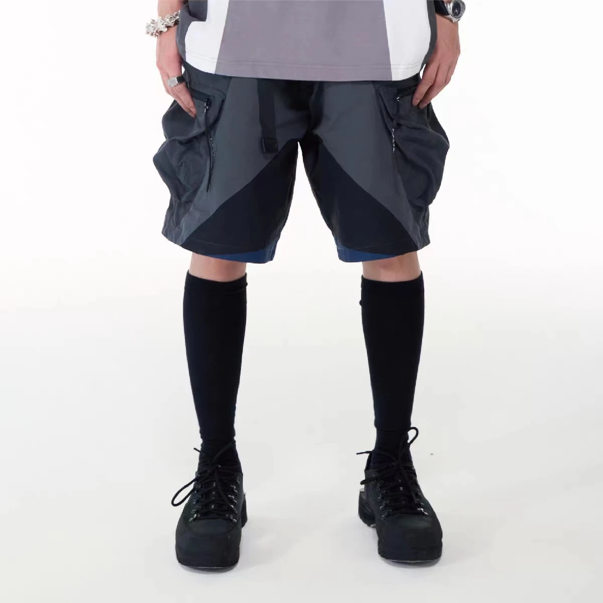 Pupil travel 23ss Color matching deconstructed shorts multiple pockets waist belt techwear aesthetic gorpcore 2