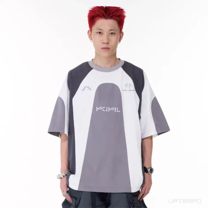 Pupil travel 23ss Color patchwork short sleeve jersey t shirt sports blokecore aesthetic 3