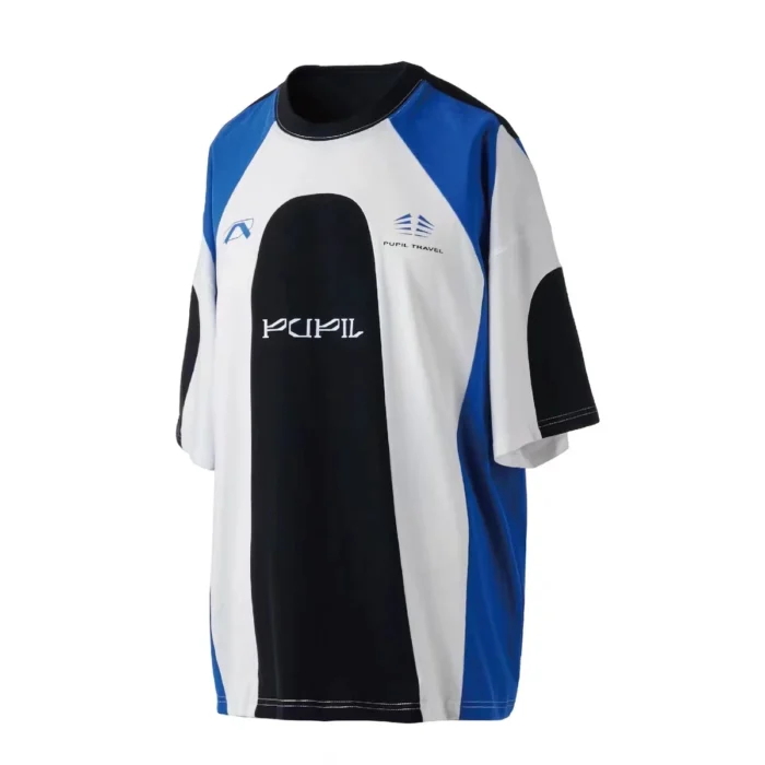 Pupil travel 23ss Color patchwork short sleeve jersey t shirt sports blokecore aesthetic 4