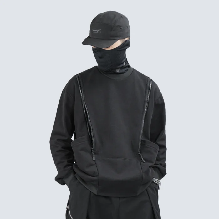 Silenstorm 21aw Cotton double front zipper long sleeve sweatshirt techwear aesthetic warcore techninja streetwear scaled