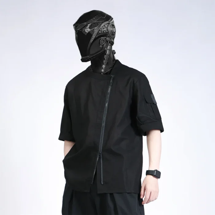 Silenstorm 21ss Flax short sleeve shirt summer diagonal zipper arm pocket techwear aesthetic streetwear ninjawear