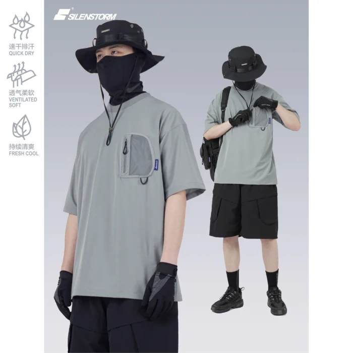 Silenstorm 23ss chest pocket t shirt quick drying moisture absorption nylon fabric techwear aesthetic gorpcore 2 scaled