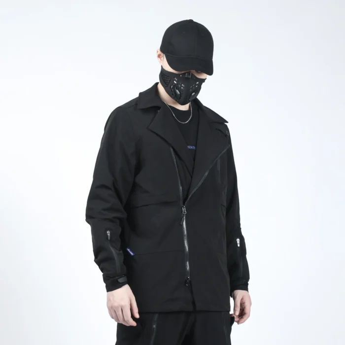 Silenstorm jacket convertible collar diagonal zipper multiple pockets techwear ninjawear darkwear streetwear japanese style 1 scaled