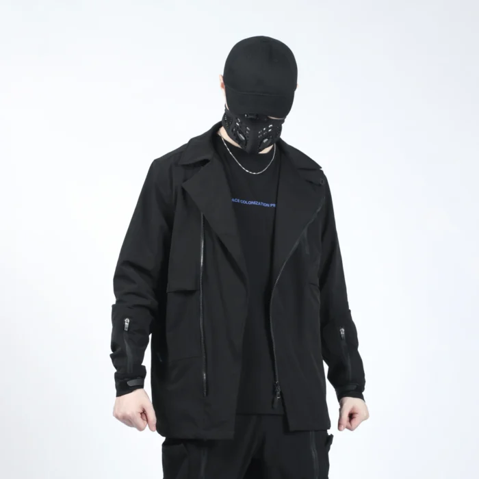 Silenstorm jacket convertible collar diagonal zipper multiple pockets techwear ninjawear darkwear streetwear japanese style 3 scaled