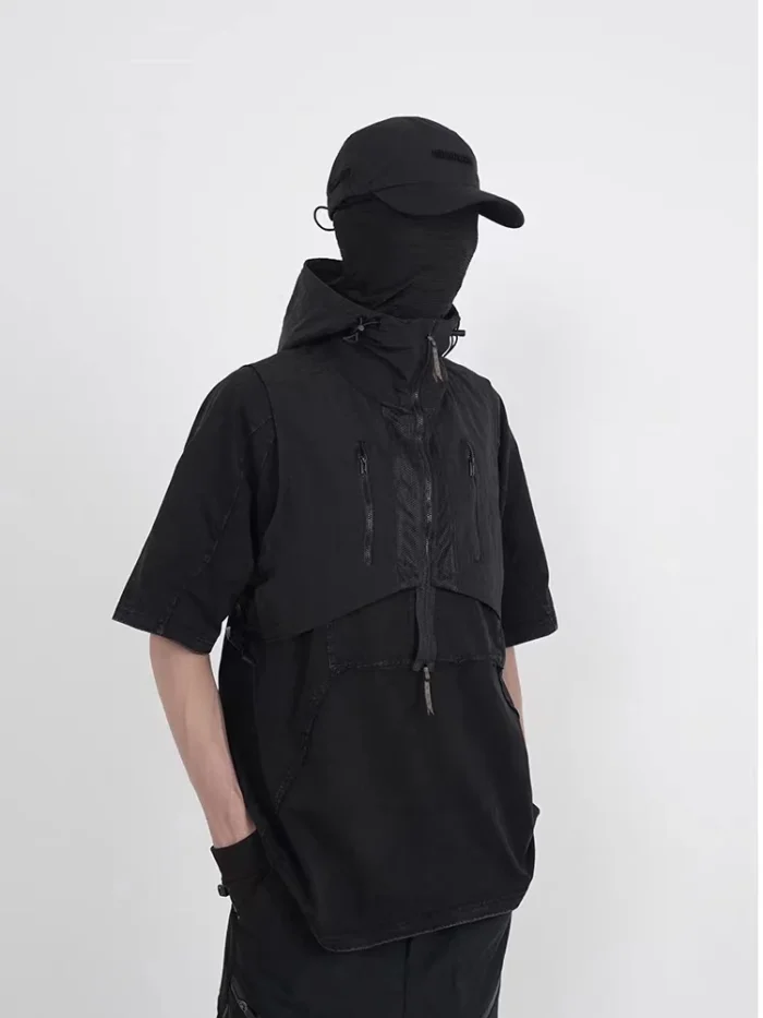 Whyworks 23ss Mod hood adjusable size mesh stitching chest pockets techwear accessories warcore 1