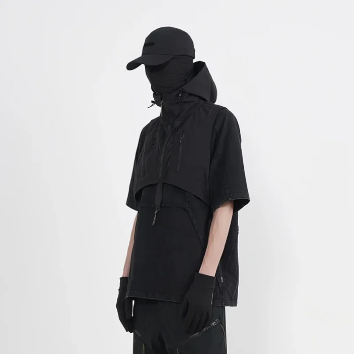 Whyworks 23ss Mod hood adjusable size mesh stitching chest pockets techwear accessories warcore