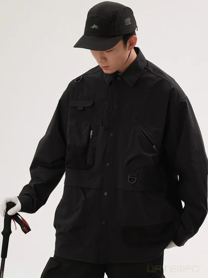 Halcyon 22aw Japaneese outdoor seersucker fishing shirt quick drying material D buckle ykk zipper techwear gorpcore 3