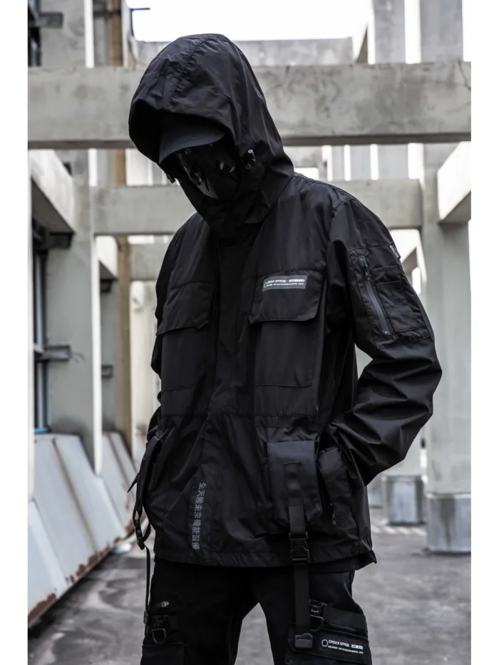 Jacket techwear with side and front pockets and straps darkwear ninja wear streetwear 1