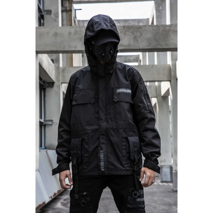 Jacket techwear with side and front pockets and straps darkwear ninja wear streetwear