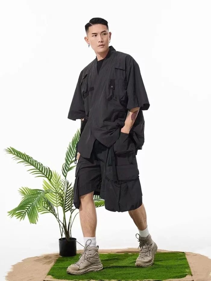 Subtraction of 23ss Multi pocket kimono short sleeve robe nylon material urban outdoor gorpcore aesthetic 3