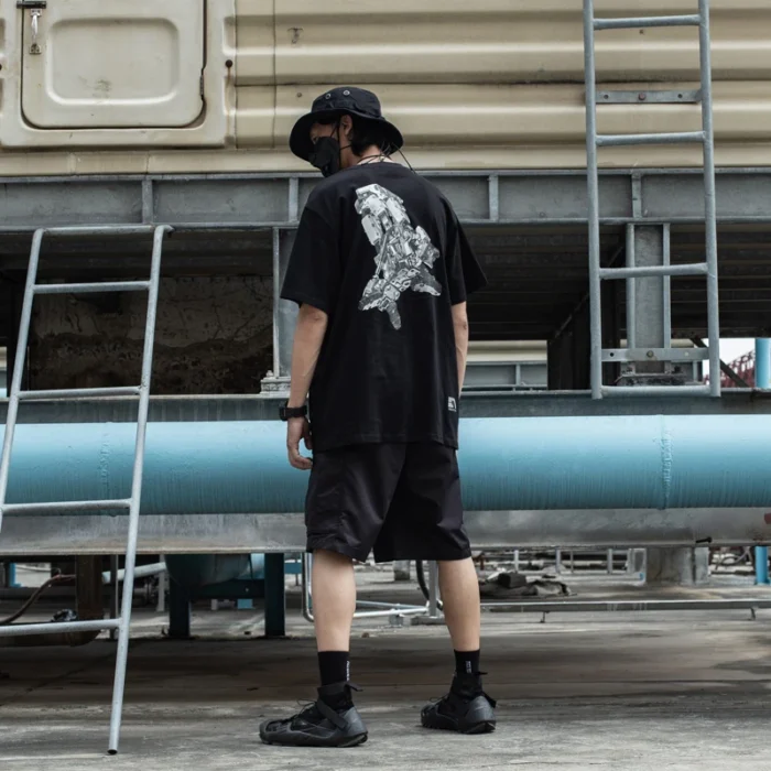 The croxx cotton t shirt with mechanics print techwear aesthetic streetwear punk 2