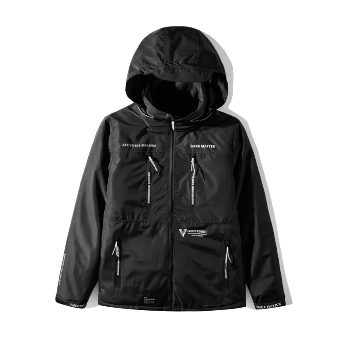 Winterized hooded jacket windbreaker multiple pockets military techwear streetwear scaled