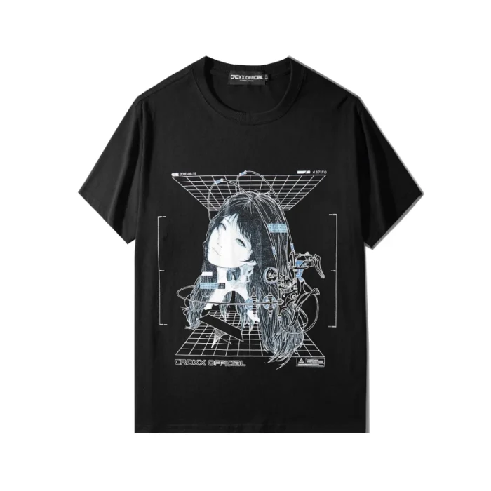 the croxx futuristic print cotton t shirt TCX06 21 loose techwear aesthetic streetwear japanese 2