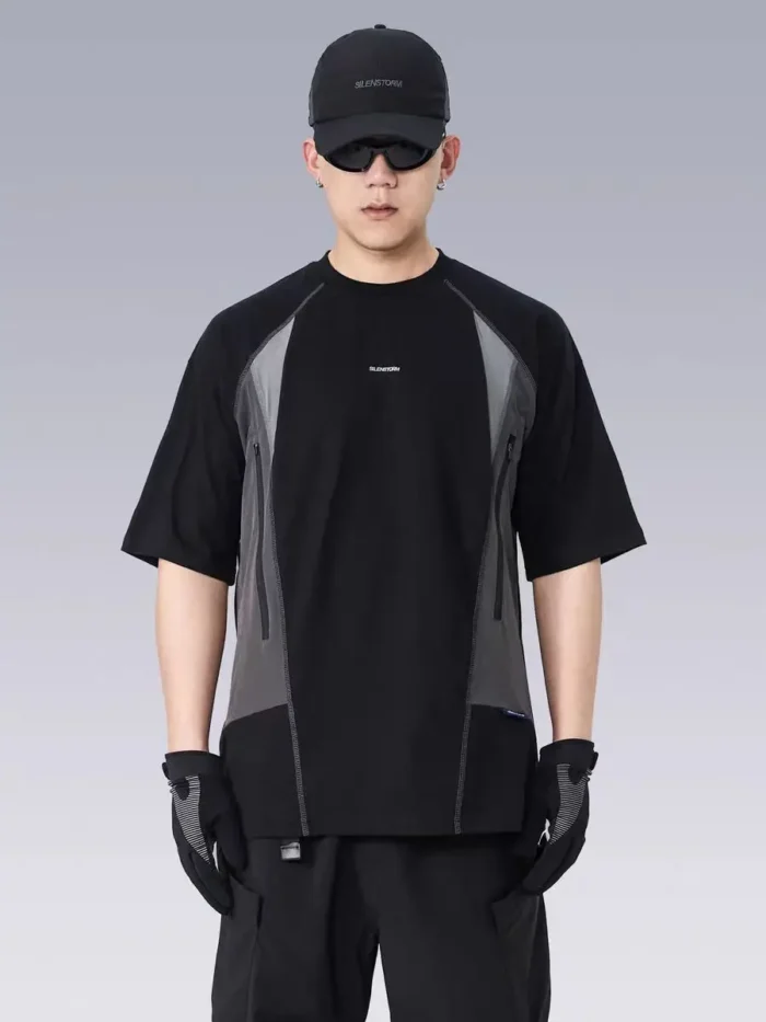 Silenstorm 24ss Patchwork commuting t shirt front pockets combined materials outdoor sports techwear aesthetic 3