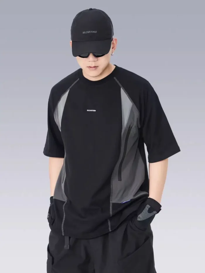 Silenstorm 24ss Patchwork commuting t shirt front pockets combined materials outdoor sports techwear aesthetic 4