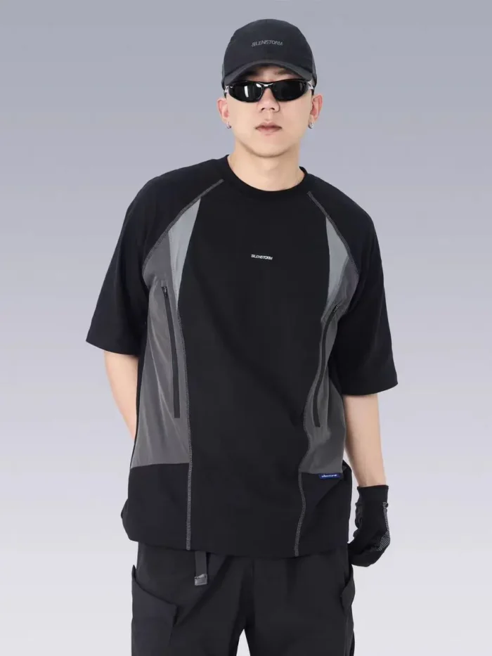 Silenstorm 24ss Patchwork commuting t shirt front pockets combined materials outdoor sports techwear aesthetic