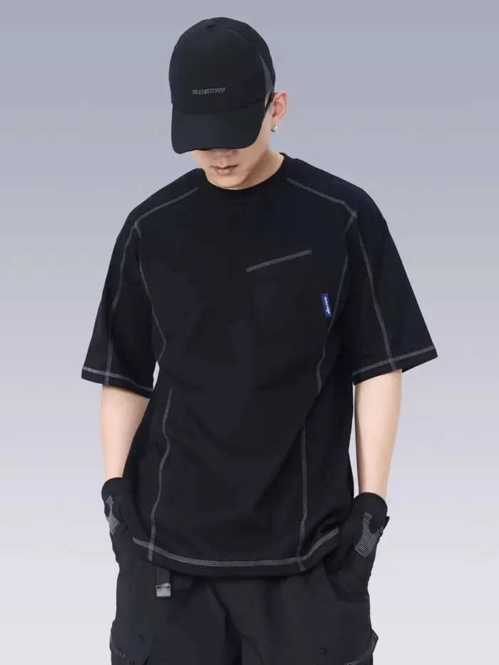 Silenstorm 24ss contrast stitching t shirt ankle chest pocket cotton material minimalist casual aesthetic