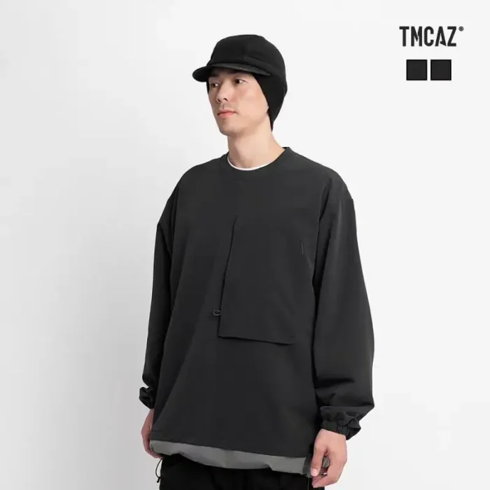 TMCAZ Double LayerHem Sweat Crewneck chest pocket layered adjustable hem urban outdoor gorpcore