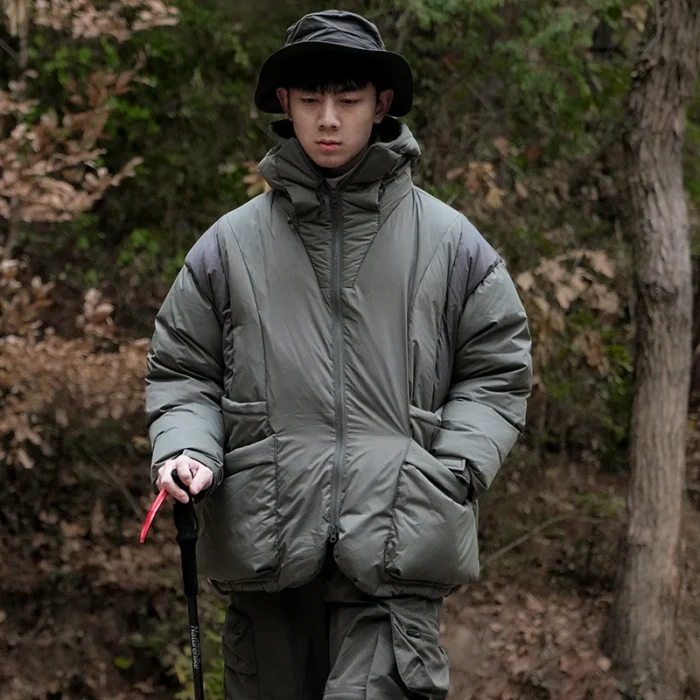 Halcyon 22AW Mountain outdoor color matching structure hooded down jacket winter 90 white duck down gorpcore